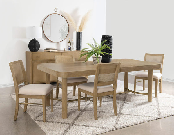 Juego de mesa de comedor Arini de 5 piezas con hojas extensibles, color arena