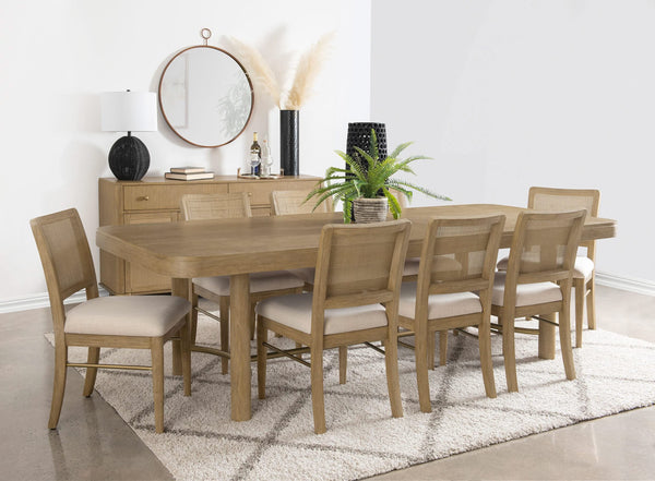 Juego de mesa de comedor Arini de 9 piezas con hojas extensibles, color arena