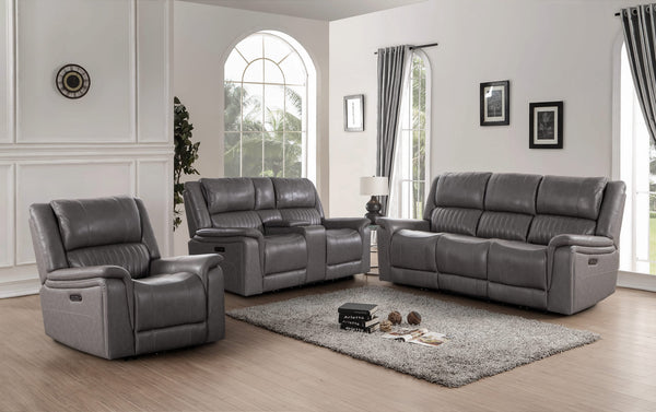 Conjunto de sofá y loveseat PALMER de 2 piezas en auténtico cuero gris