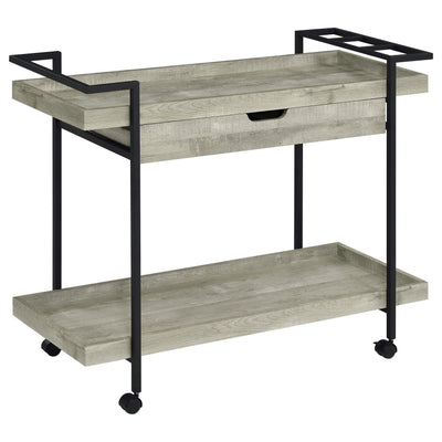 Carrito de bar Ventura de madera de ingeniería con 1 cajón, color gris Driftwood