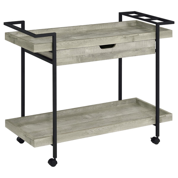 Carrito de bar Ventura de madera de ingeniería con 1 cajón, color gris Driftwood