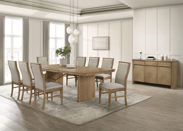 Juego de comedor extensible Adina de 10 piezas en marrón claro envejecido