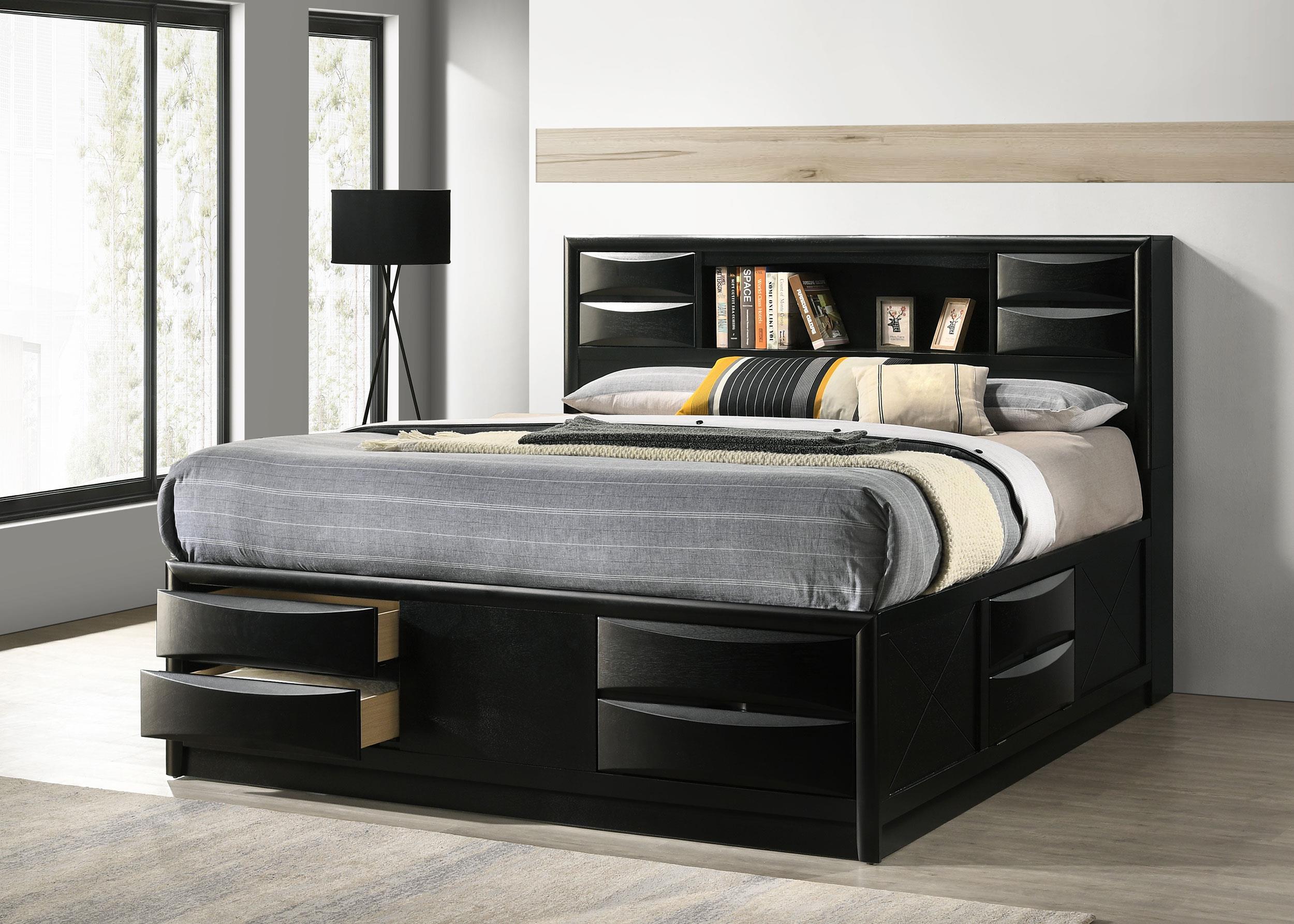 Briana Wood California King Storage Bookcase Bed Black