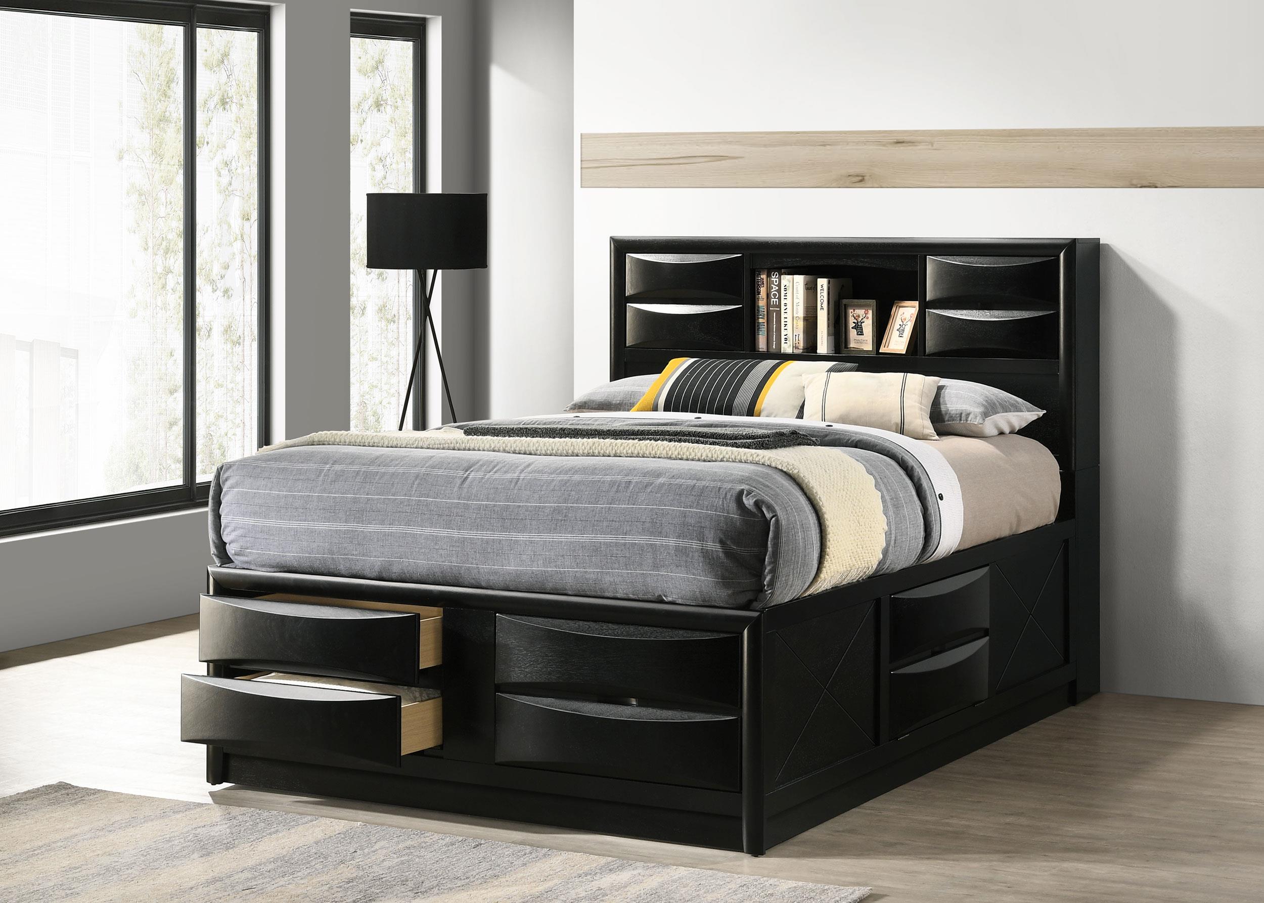 Briana Wood Queen Storage Bookcase Bed Black