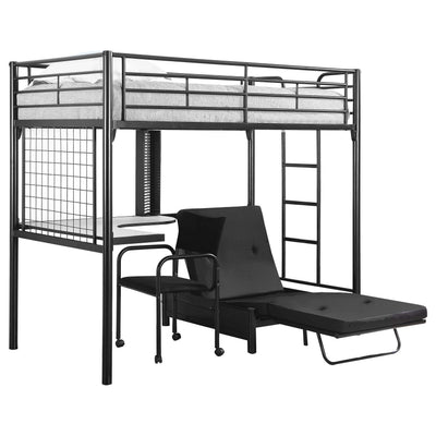 Cama alta tipo futón de metal Jenner Twin Workstation, color negro