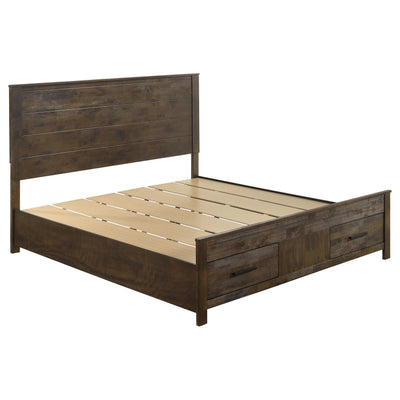 Cama King con almacenamiento Woodmont Eastern en marrón dorado rústico
