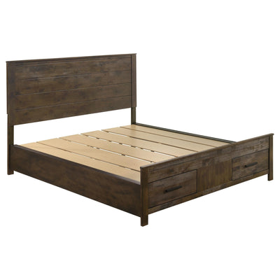 Cama King California con almacenaje Woodmont, color marrón dorado rústico