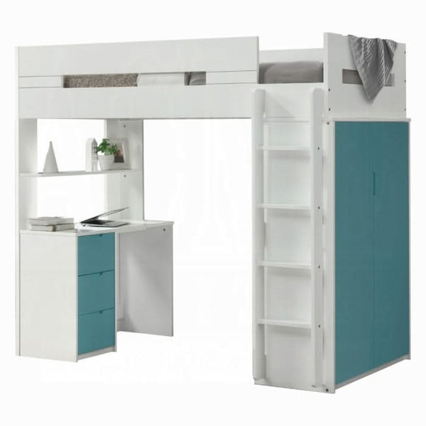 Cama alta individual Nerice con escritorio y armario
