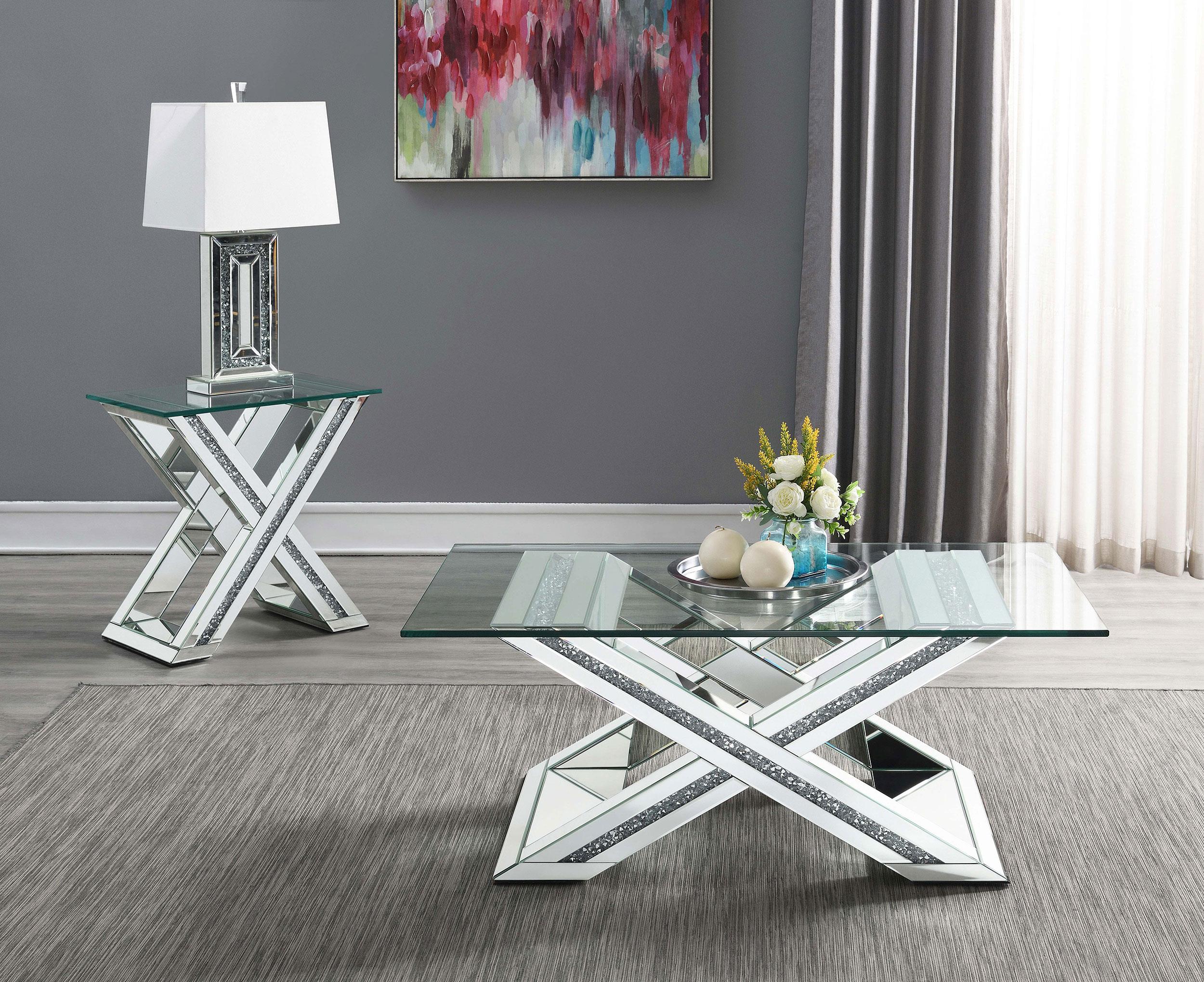 Bonnie Rectangular Mirrored Glass Top Coffee Table Silver