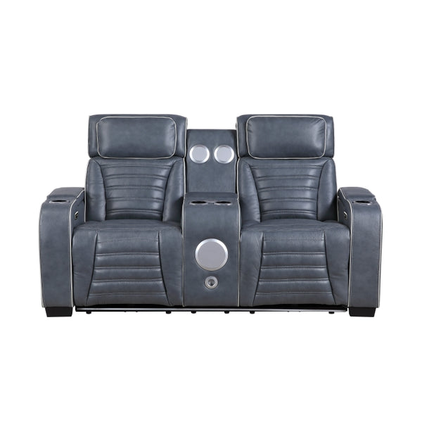 Cyber Collection Power Double Reclining Love Seat with Center Console, Power Headrests, Storage Arms(Top and Side) ,Cup Holders, Wireless Speakers with Sub-Woofer, Air Massage, Heat, LED Lighting and Charging Ports