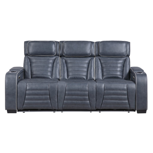 Cyber Collection Power Double Reclining Sofa with Center Drop-Down Cup Holders, Power Headrests, Storage Arms(Top and Side) ,Cup holders, Reading Lights, Wireless Charger, Air Massage, Heat, LED Lighting and Charging Ports