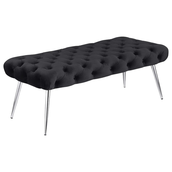 Banco capitoné tapizado Ella con patas de acero inoxidable en color negro