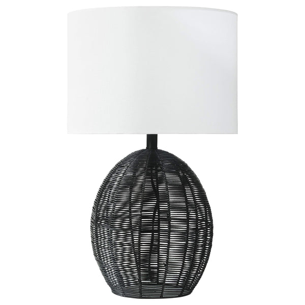 Lámpara de mesa de ratán tejida a mano con pantalla de tambor Indio, color negro