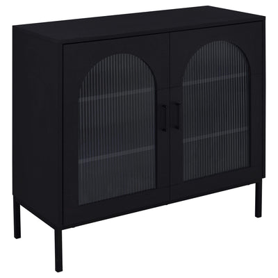 Gabinete decorativo Jess de 2 puertas con vidrio acanalado arqueado, color negro