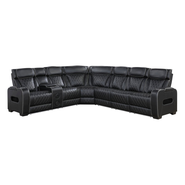 Fairway Collection 3-Piece Power Reclining Sectional with Left Side Console, Drop-Down Cup Holders, Power Headrests, Storage Arms(Top and Side), Cup holders, Reading Lights, Charging Ports, Wireless speakers, Two Wireless Chargers, and LED lighting