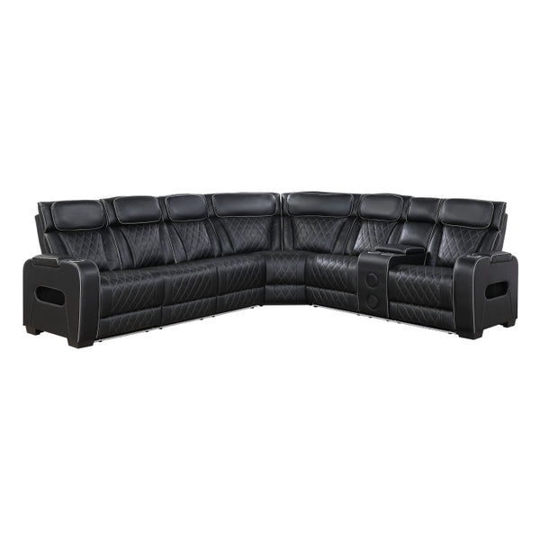 Fairway Collection 3-Piece Power Reclining Sectional with Right Side Console, Drop-Down Cup Holders, Power Headrests, Storage Arms(Top and Side), Cup holders, Reading Lights, Charging Ports, Wireless speakers, Two Wireless Chargers, and LED lighting