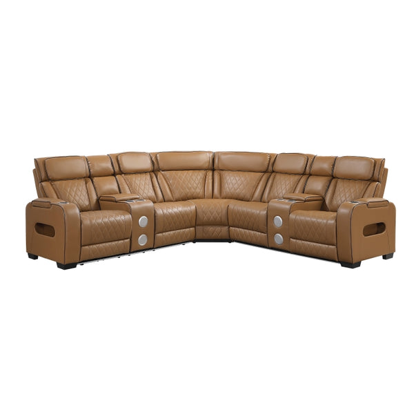 Fairway Collection 3-Piece Power Reclining Sectional with Consoles, Power Headrests, Storage Arms(Top and Side), Cup holders, Charging Ports, Wireless speakers and LED lighting