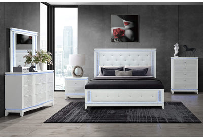 JUEGO DE 5 PIEZAS CON LED PARA CAMA QUEEN BLANCA ALINA