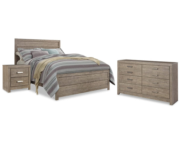 Cama Queen con paneles, cómoda y mesita de noche Culverbach