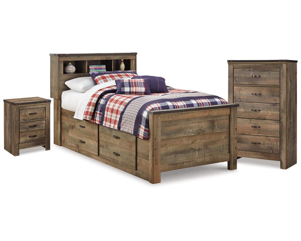 Cama individual con almacenaje, cómoda y mesita de noche Trinell