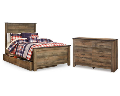 Cama Trinell de tamaño completo con espacio de almacenamiento y cómoda
