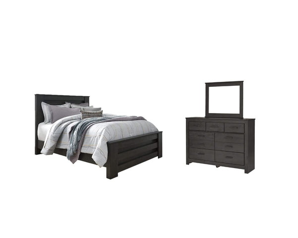 Cama Queen con paneles, tocador y espejo Brinxton
