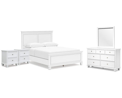 Cama Fortman Queen con paneles, tocador, espejo y dos mesitas de noche