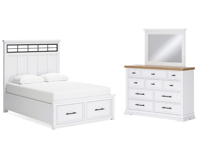 Cama Queen Ashbryn con almacenamiento, tocador y espejo
