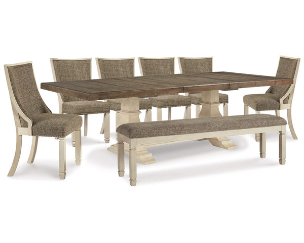 Mesa de comedor Bolanburg, 6 sillas y banco