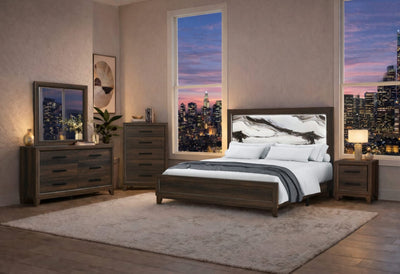 Harmony Brown Queen Bed Group with LED, 5-Piece Bedroom Set