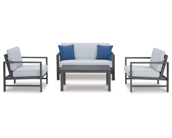 Loveseat de exterior Fynnegan, dos sillones y mesa de centro