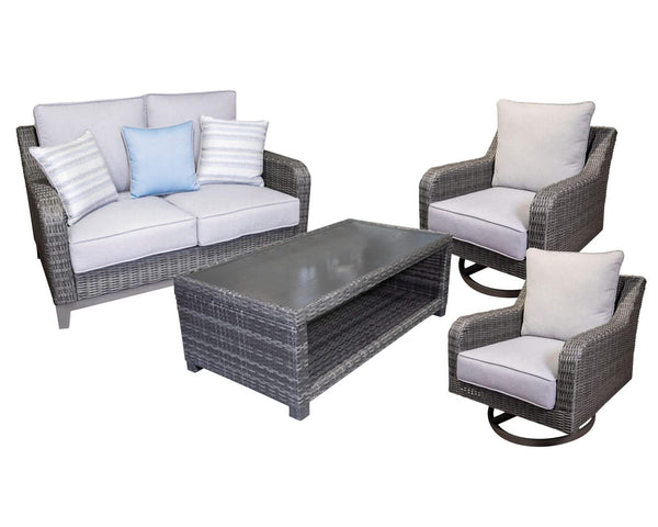 Sofá de dos plazas Elite Park para exteriores, dos sillones y mesa de centro