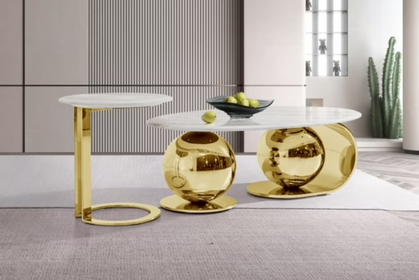 Mesa de centro de mármol dorado de 2 piezas