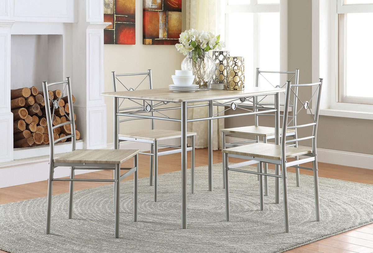 Juego de mesa de comedor rectangular Anna de 5 piezas, color plateado