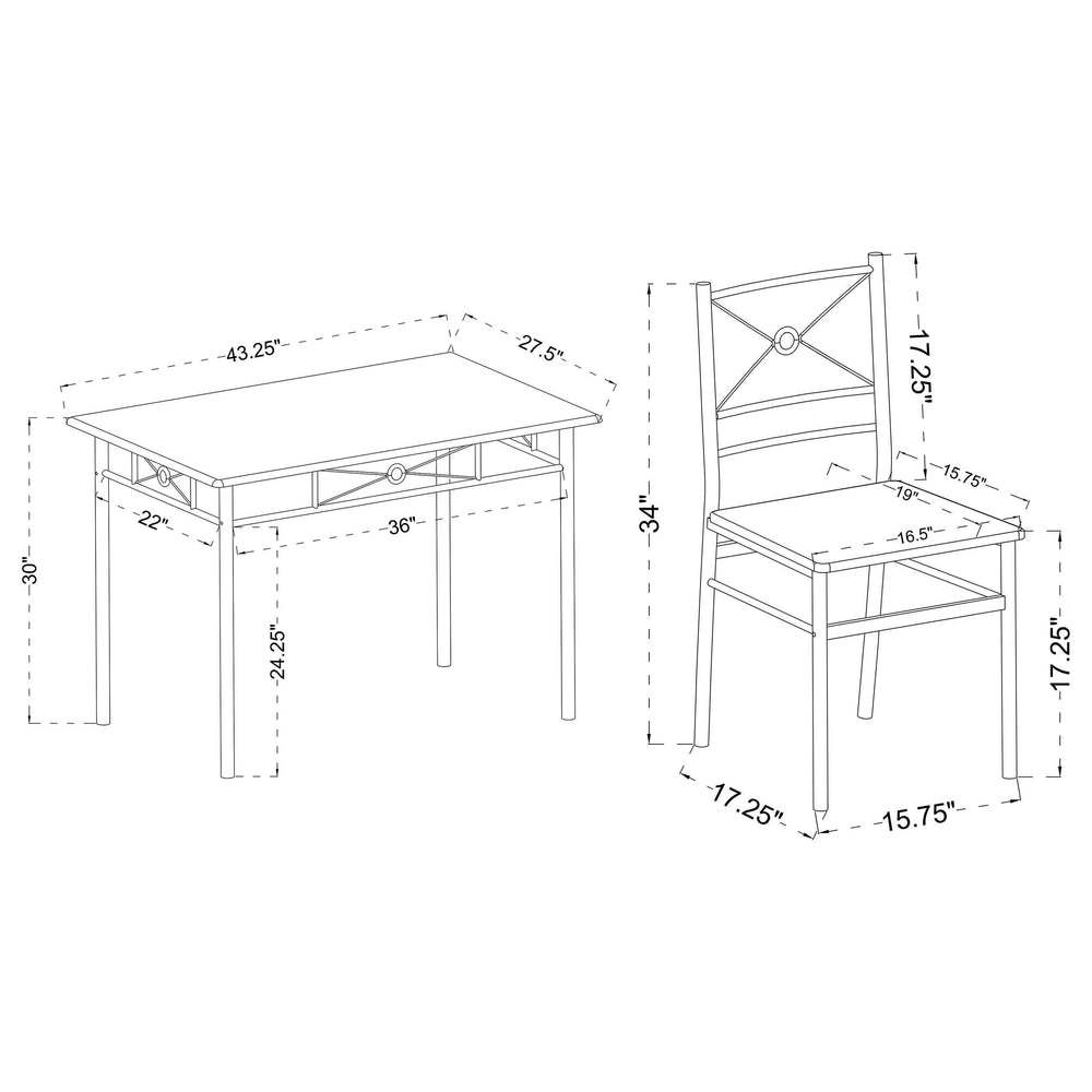 Juego de mesa de comedor rectangular Anna de 5 piezas, color plateado