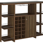 Evelio 6-shelf Glass Top Home Bar Wine Cabinet Walnut