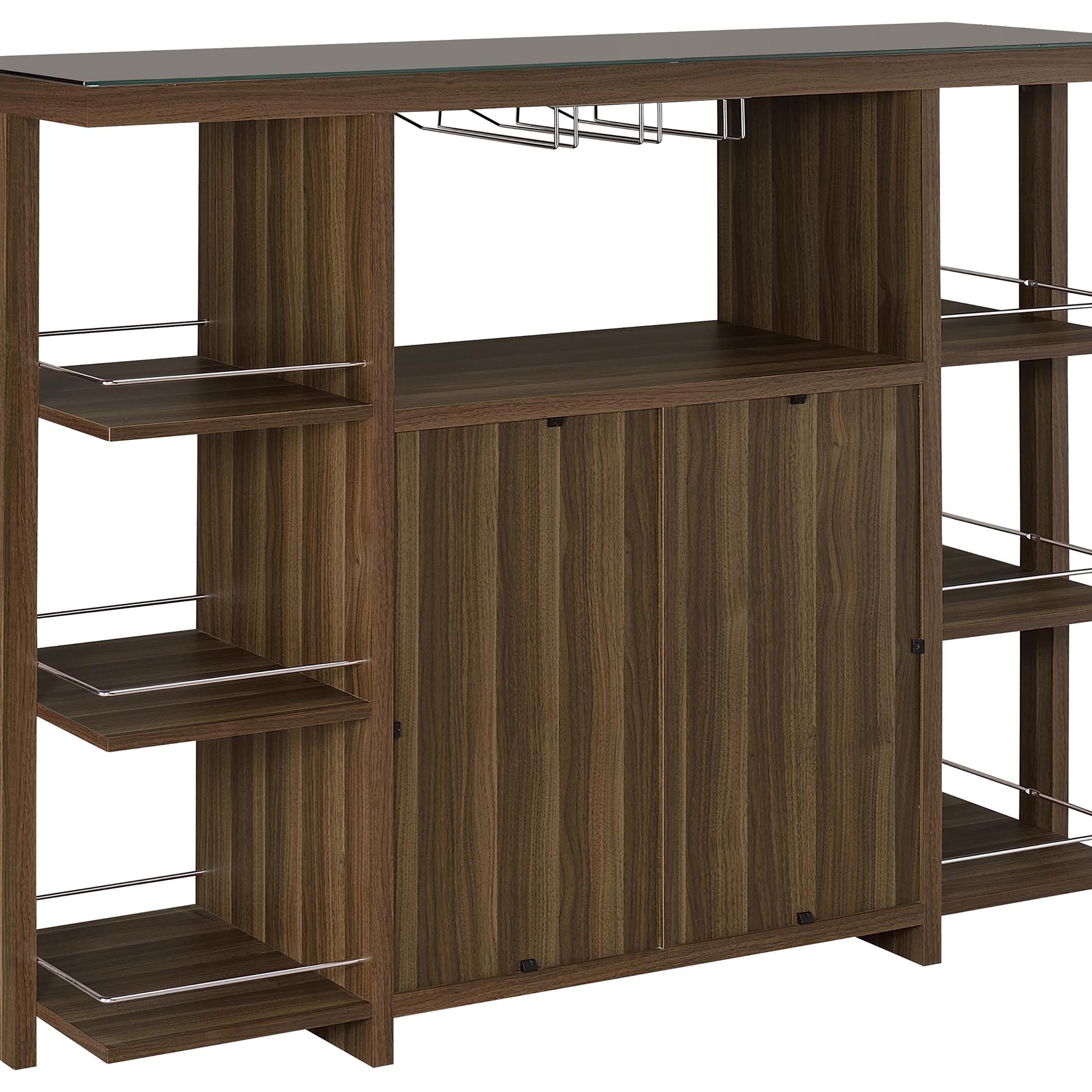 Evelio 6-shelf Glass Top Home Bar Wine Cabinet Walnut