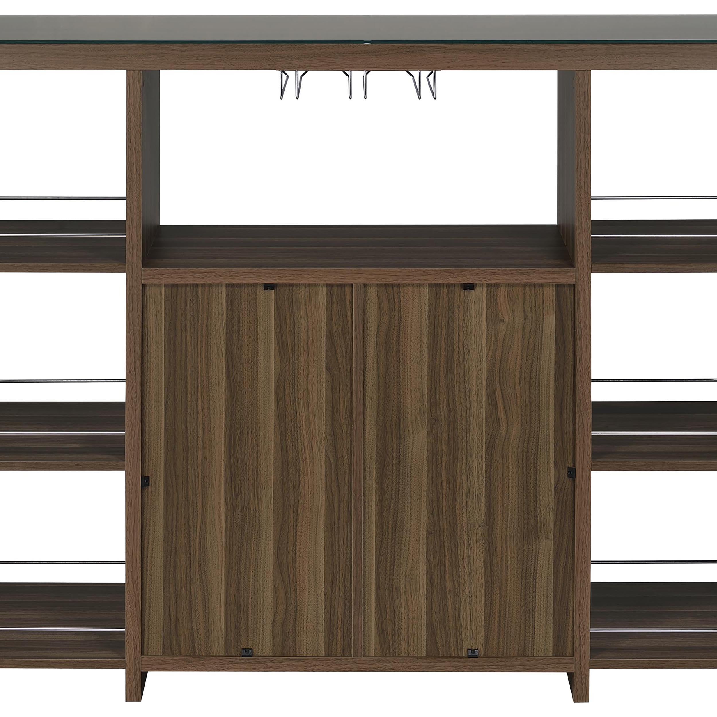 Evelio 6-shelf Glass Top Home Bar Wine Cabinet Walnut