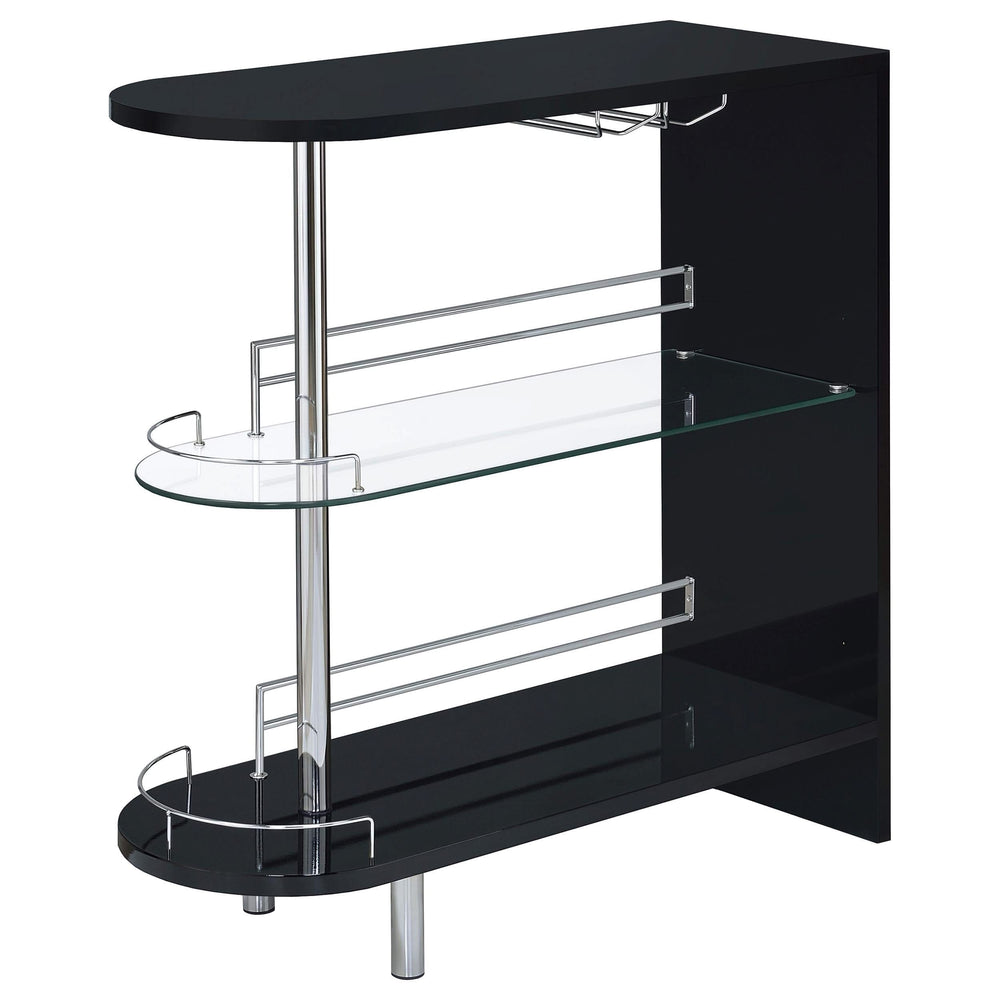 Mesa de bar rectangular Adolfo de 2 niveles para el hogar, color negro brillante