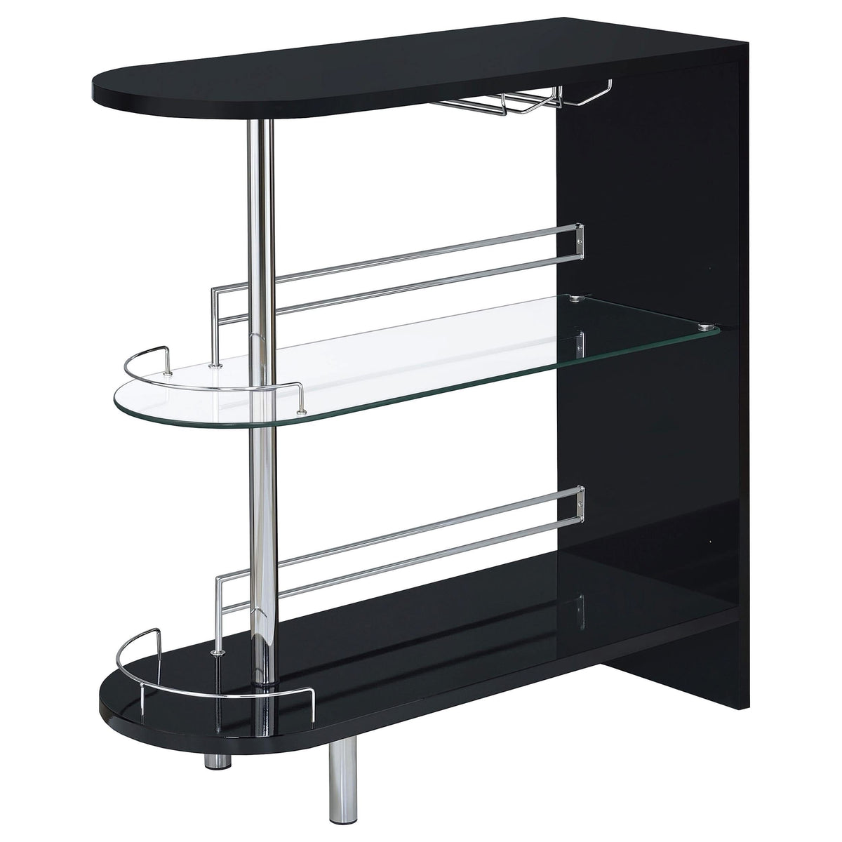 Mesa de bar rectangular Adolfo de 2 niveles para el hogar, color negro brillante