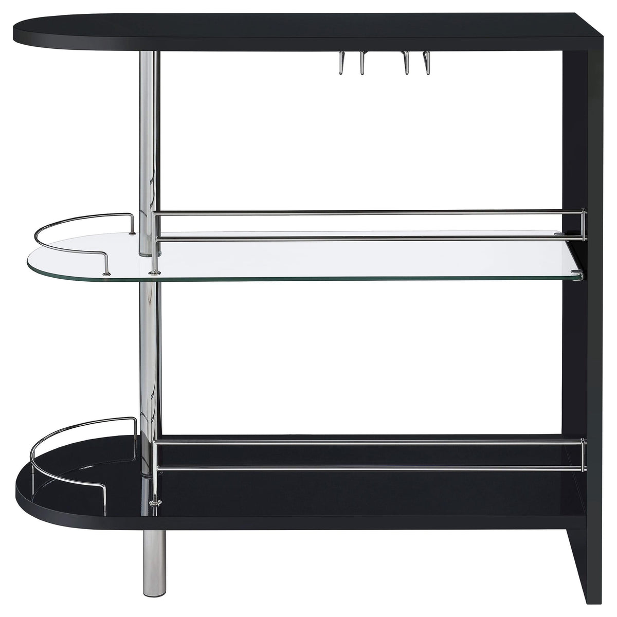 Mesa de bar rectangular Adolfo de 2 niveles para el hogar, color negro brillante