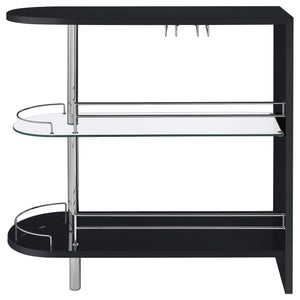 Mesa de bar rectangular Adolfo de 2 niveles para el hogar, color negro brillante