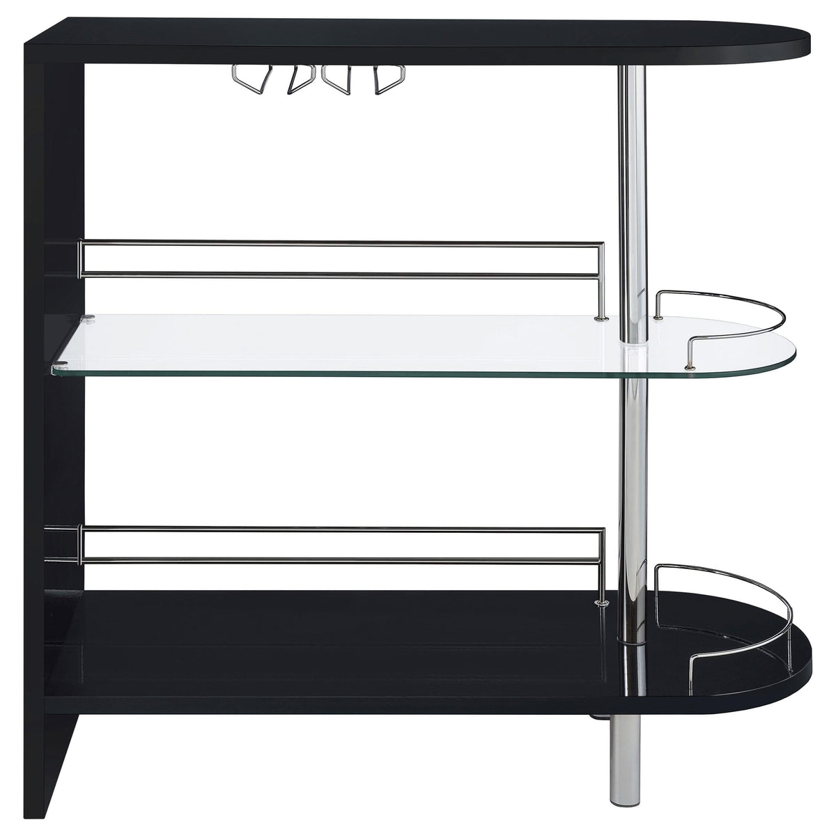 Mesa de bar rectangular Adolfo de 2 niveles para el hogar, color negro brillante