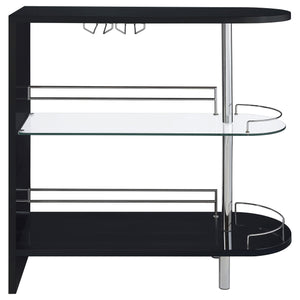 Mesa de bar rectangular Adolfo de 2 niveles para el hogar, color negro brillante