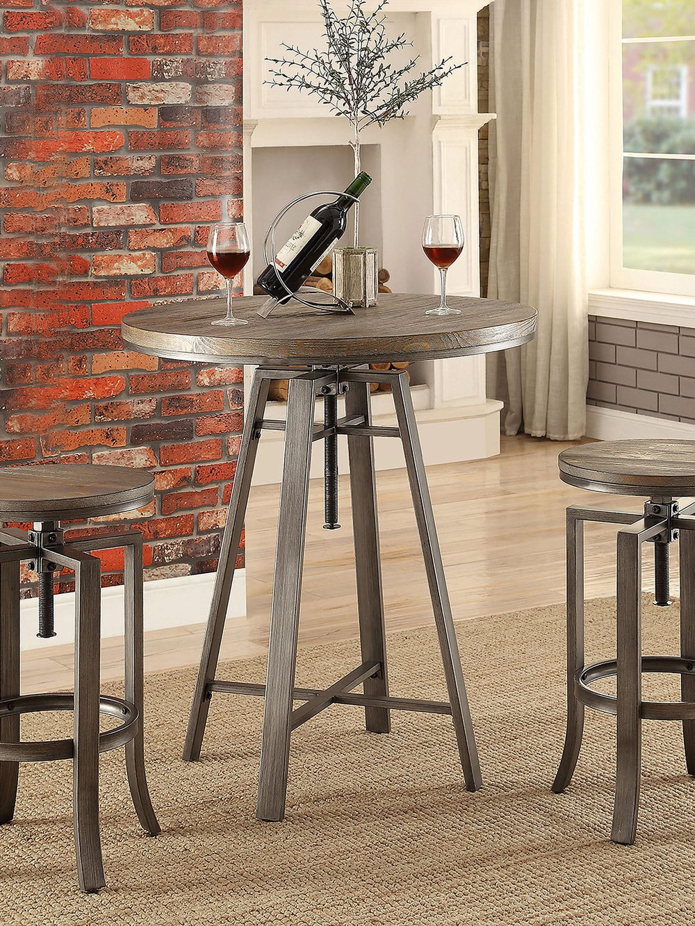 Mesa de bar ajustable redonda Bartlett de 32 pulgadas, color nuez moscada cepillada