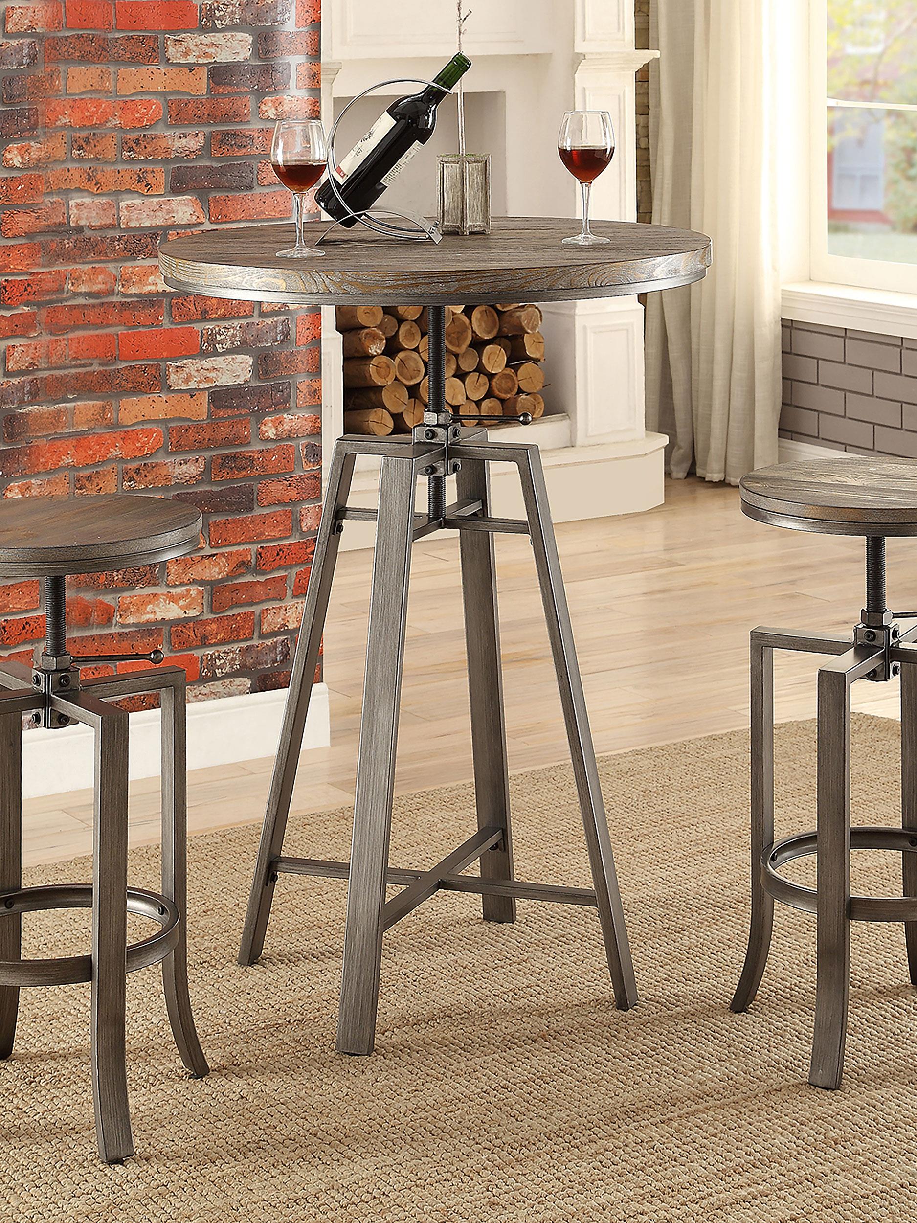 Bartlett Round 32-inch Adjustable Bar Table Brushed Nutmeg