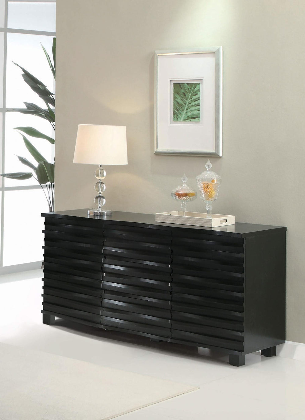 Aparador tipo buffet Stanton de 3 cajones, color negro