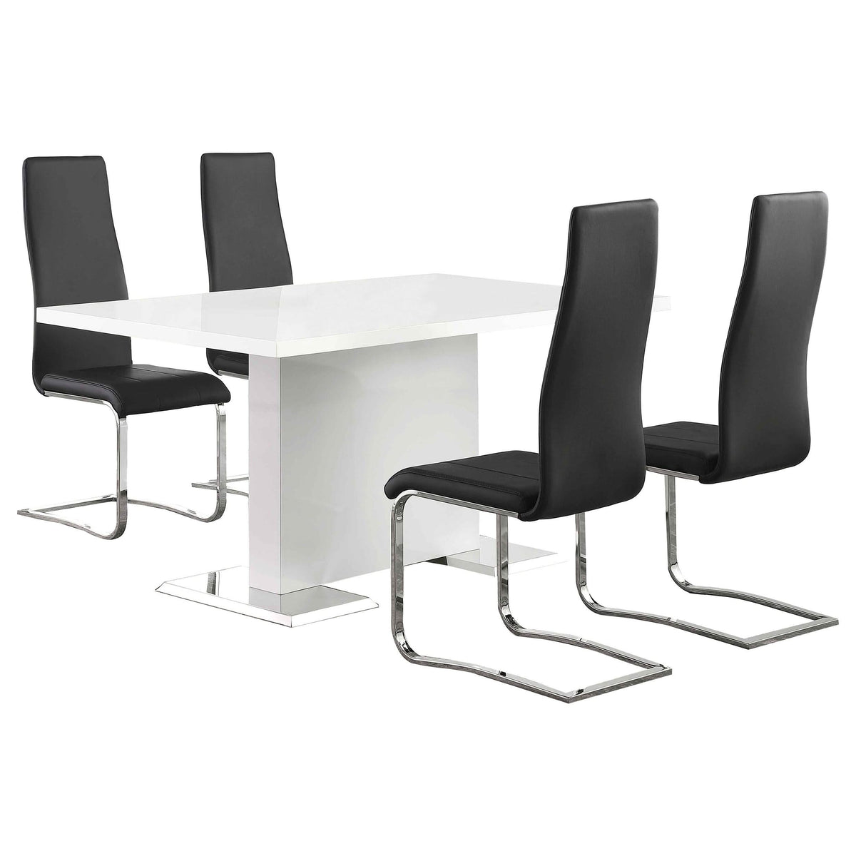Juego de mesa de comedor Anges de 5 piezas en blanco de alto brillo y negro