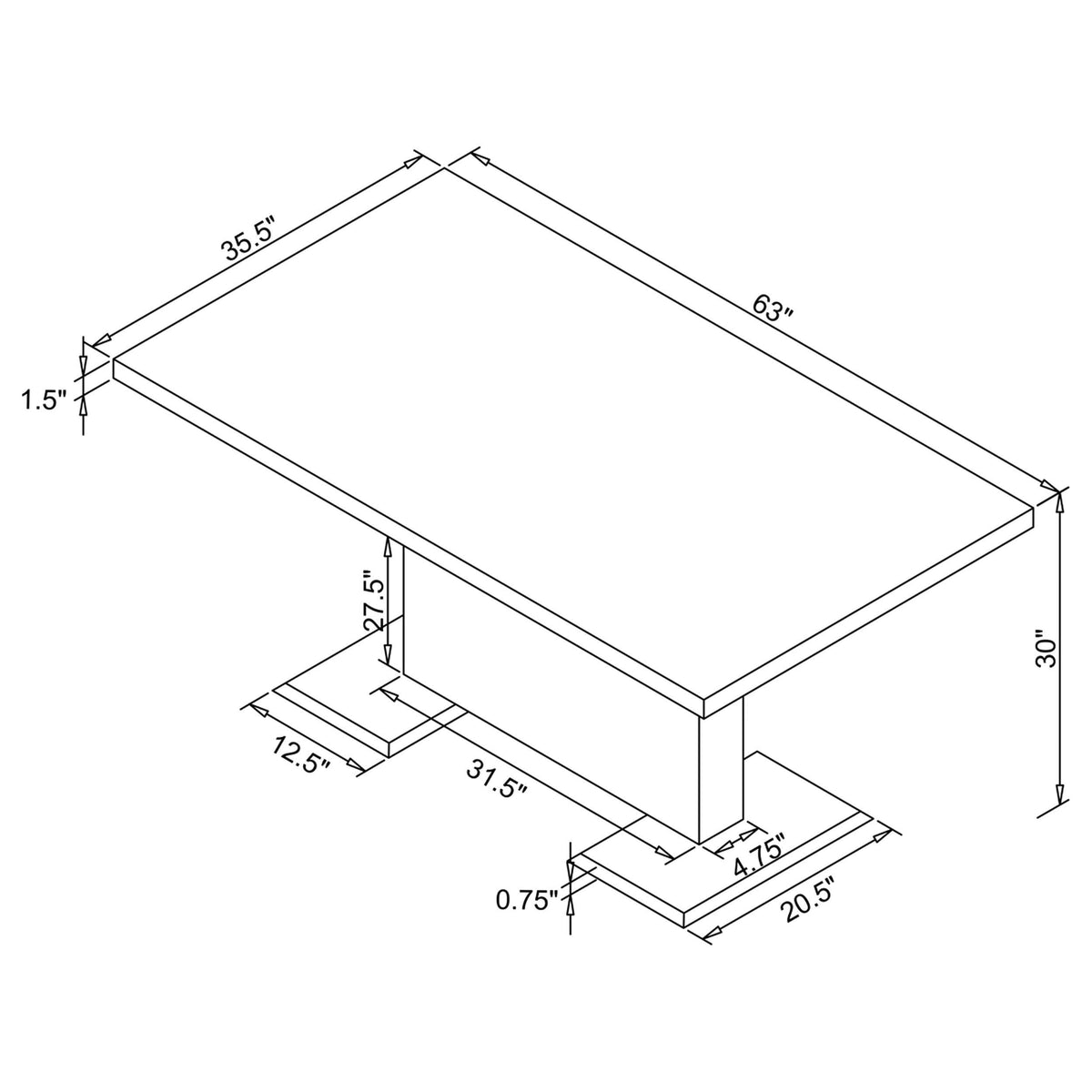 Mesa de comedor rectangular Anges de 63 pulgadas, blanca de alto brillo