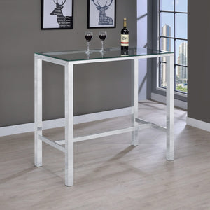 Mesa de bar rectangular Tolbert de 47 pulgadas con tapa de vidrio y cromo